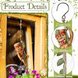 Kathfly Solar Light Outdoor Tiki Statues Resin Tiki Man Climbing on Vine with LED Lantern Waterproof Lamp Hanging Figurine with Hook for Hawaiian Gift Bar Decor Porch Patio Summer Yard Lawn Figurine