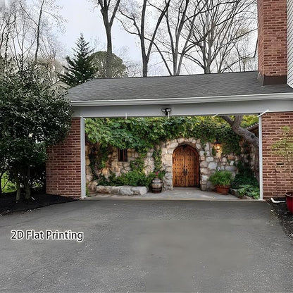 Garage door banner cover, 6x13 ft old stone house features ivy background, Large Outdoor Backyard Landscape Decoration (Stone House)