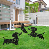 Romart Dachshund Decorative Garden Stakes, 3 Pcs Wiener Dog Gifts Metal Garden Stakes for Women Men, Dachshund Butterfly Flower Outdoor Yard Art Lawn Decor