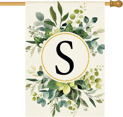 AVOIN colorlife Monogram Letter S Floral House Flag 28x40 Inch Double Sided Outside, Family Last Name Initial Yard Outdoor Decoration