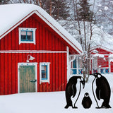 Metal Penguin Family Garden Decors, Iron Art Animals Garden Decoration Metal Yard Art Birds Animals Garden Stakes Decorative Stake Lawn Ornaments