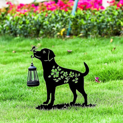 Tfro & Cile Dog Solar Light Outdoor Garden Lantern Stake Decorative Black Ornament with Butterfly Silhouette Decoration for Yard Lawn Patio