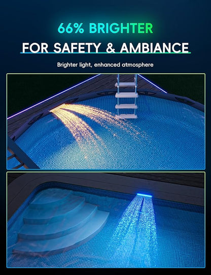 Pool Fountain with 7-Color LED Lights, Above/Inground Pool Fountain Lights with Remote Control, Adjustable Pool Sprinkler Waterfall for Cooling 6-15 Degrees