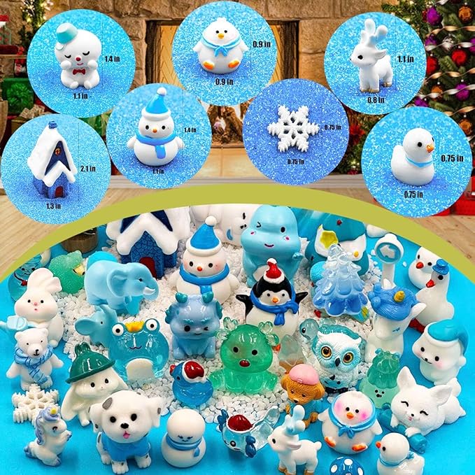Suartus Christmas Miniature Figurines - 46 Winter Mini Resin Animal Figurines Tiny Christmas Figures Model Statue Ornaments for Xmas Fairy Garden Moss Landscape Potted Plant Snow Globes Home Decor