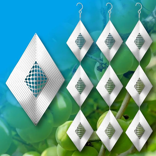 Shiny Metal Bird Reflectors Wind Spinners 360° Wind-Spinning Quiet Reflective Bird Deterrent Decor for Small Yard Orchard Bird-Prone Areas (Diamond-Shaped/Silver / 9 Pcs / 3 Set)