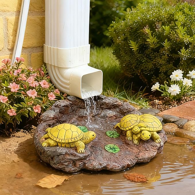 Gutter Splash Block Turtle Statue Outdoor Garden Decor, Decorative of Gutter Downspout Rain Concrete Gutter Splash Block Diverter, Larger Stone Resin Tortoise Gutter Downspout, 14"L x 9.5"W x 4"H