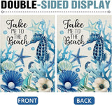 Dyrenson Summer Take Me To The Beach Decorative Garden Flag, Coastal Seahorse Starfish Conch Coral Yard Outside Home Decoration, Spring Anemone Burlap Outdoor Small Decor Double Sided 12 x 18
