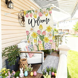 Baccessor Welcome Easter House Flag 28 x 40 Inch, Double Sided Burlap Tulip Daffodil Colorful Eggs Farmhouse Large Yard Flag Seasonal Holiday Spring Easter Outdoor Decor