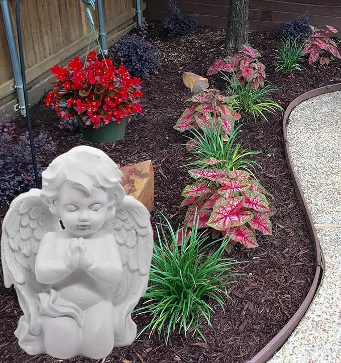 White Kneeling Praying Cherub Statue Indoor Outdoor Home Garden Decoration Wings Angel Statue Memorial Sculpture