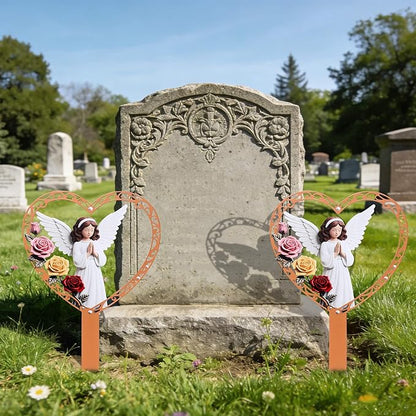 Lodou Graves Cemetery Decorations,Cardinals Memorial Grave Markers for Cemetery Memorial Stakes Metal Grave Decorations,Outdoor Outside Yard Garden (Angel)