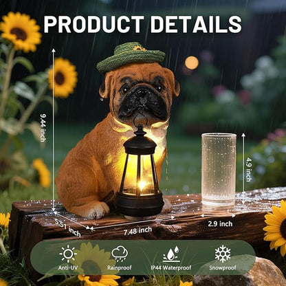 Solar Dog Outdoor Garden Statue with Lantern, French Bulldog Figurine with LED Lights, Lawn Decor for Patio, Yard Ornament, Unique Valentine's Day Birthday Gift for Women Mom Gardener