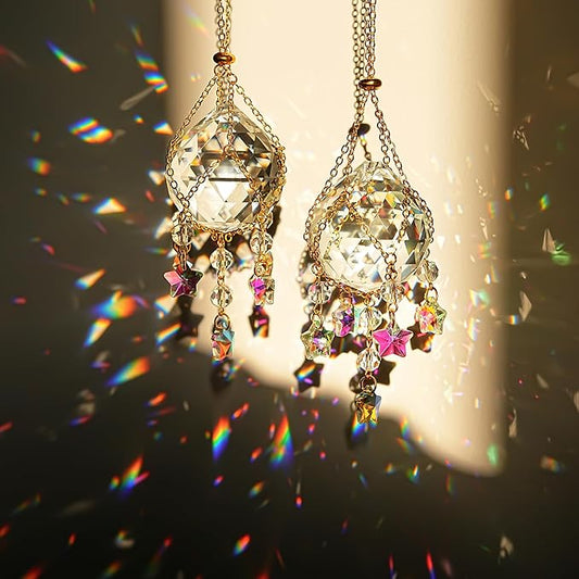 H&D HYALINE & DORA 2 Pack Hanging Crystal Ball Suncatchers 40mm with Crystals Star Charm Rainbow Maker for Indoor Window Home Garden Wedding Christmas Decor