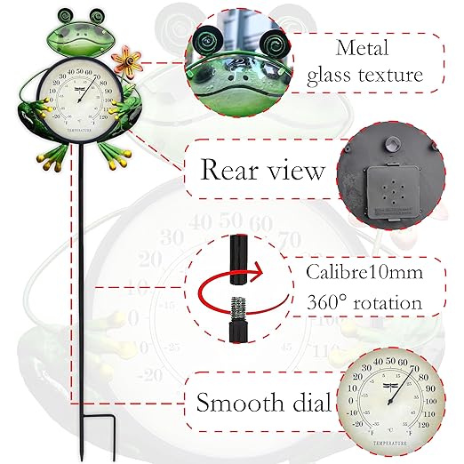 42 Inch Frog Outdoor Thermometer Decorative Garden Stakes,Metal Thermometer Garden Decor for Lawn Yard Patio Decorations