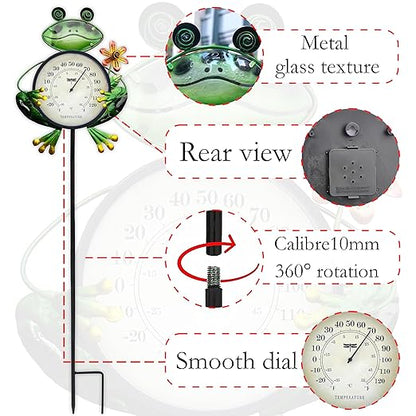 42 Inch Frog Outdoor Thermometer Decorative Garden Stakes,Metal Thermometer Garden Decor for Lawn Yard Patio Decorations
