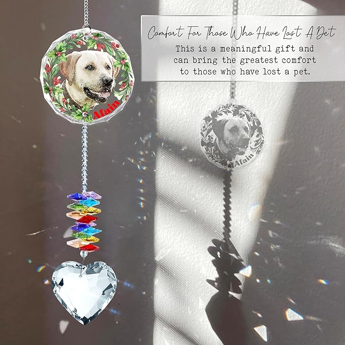 VINATIMES Personalized Pet Stained Glass Window Hanging, Pet Portrait Stained Glass Memorial, Dog Loss Sympathy Gift, Pet Remembrance Gift Dog, Cats Remembrance Gifts, Cat Loss Sympathy Gifts