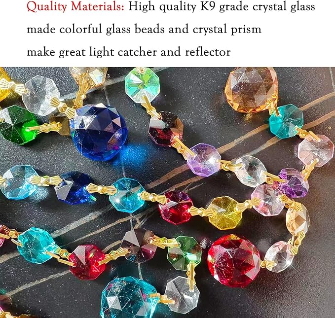 Crystal Suncatchers Window Crystals Hanging Suncatcher Colorful Glass Beads Chain Wind Chimes for Garden Outdoor Pendant Home Decor Gifts (Colorful Glass)