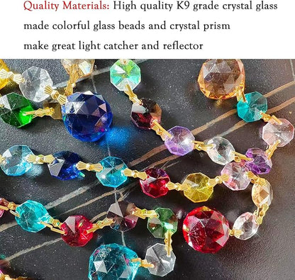Crystal Suncatchers Window Crystals Hanging Suncatcher Colorful Glass Beads Chain Wind Chimes for Garden Outdoor Pendant Home Decor Gifts (Colorful Glass)