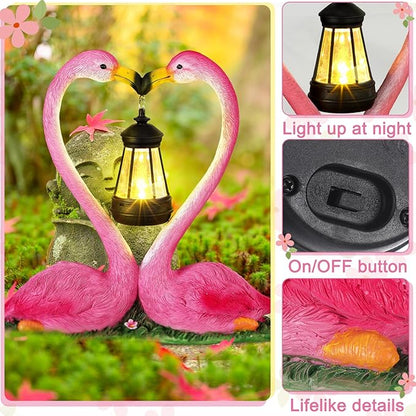 Reallnaive Outdoor Solar Lawn Flamingo Lights for Mom Waterproof Garden Kissing Flamingo Heart Decoration with LED Decoration for Summer Party Favors Gifts Yard Patio Lawn Courtyard Centerpiece Decor
