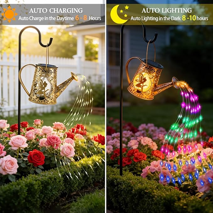 Solar Watering Can Lights, Fairy Gifts for Mothers Day Women Mom Grandma Birthday, Waterproof Outdoor Multicolor Garden Decor Large Hanging Solar Lantern Fairy Lights for Patio Porch Flowerbed Pathway