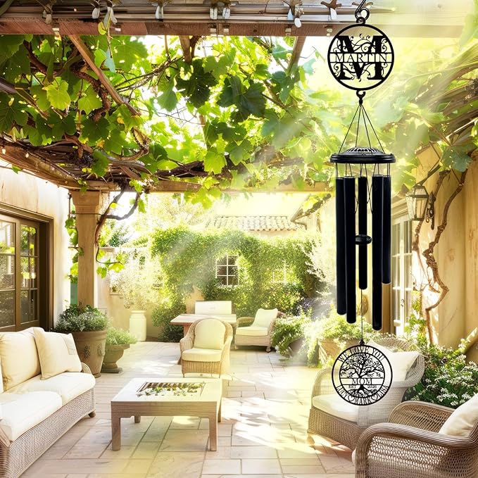 Personalized Mother's Day Wind Chimes with Custom Metal Signs, Tree of Life Mom Wind Chime with Family Name & Kids Names, Outdoor Garden Hanging for Mom
