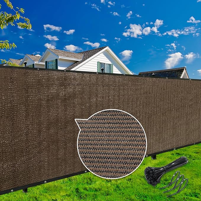 KANAGAWA 8ft x 50ft Privacy Screen Fence, 90% Blockage Heavy Duty 175 GSM Fencing Mesh Net Cover for Outdoor Wall Garden Yard Backyard 40 Cable Zip Ties Included Brown