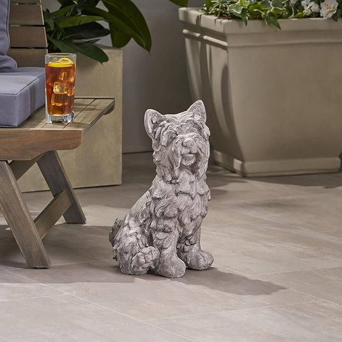 Cricket Dog CAST SONE Garden Statue, Outdoor Terrier Dog Garden Statue, Antique Gray Finish, No Assembly Required
