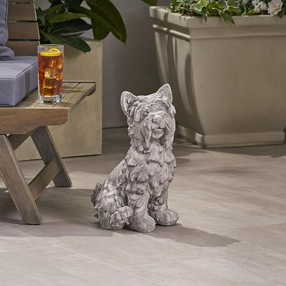 roomfitters Cricket Dog Cast Stone Garden Statue, 15-Inch Terrier Puppy Sculpture in Lightweight Concrete, Antique Gray