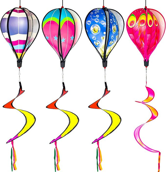 4 PCS Hot Air Balloon Wind Spinners Colorful Wind Spinner Fish Bubble Wind Sculptures Peacock Garden Spinner Wind Socks Rotating Wind Twister Spiral Spinner Hanging for Yard Garden Outdoor Decor
