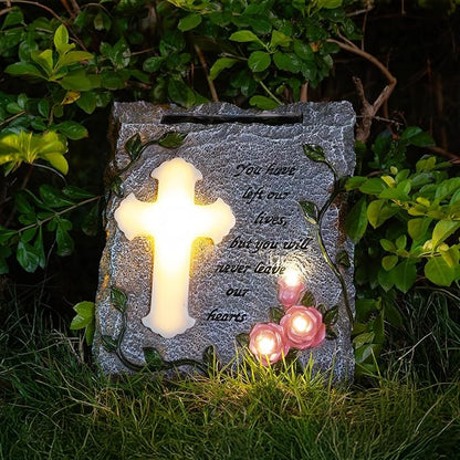 MXwcy Cross Solar Lights Outdoor Garden Memorial Stepping Stone, IP65 Waterproof is Used for Walls or Lawns, A Touching Memorial Gift & Condolence Gifts Grave Decorations for Cemetery