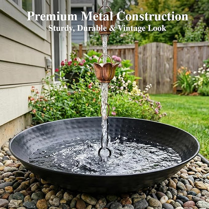 11-Inch Black Rain Chain Basin – Decorative Metal Bowl for Downspout Gutters, Outdoor Garden, Lawn & Patio Water Features – Heavy-Duty Anchoring Basin for Rain Chains