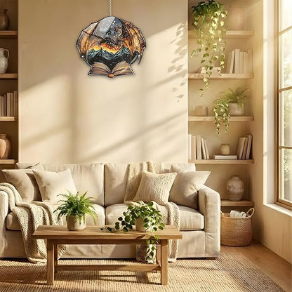 Book Dragon Acrylic Suncatcher, Bookish Suncatchers for Window Hanging Ornament, Art Garden Decor for Book Lover Reader Bookworm, Gifts for Mother's Day, Mom, Grandma, Wife, Women, Nana