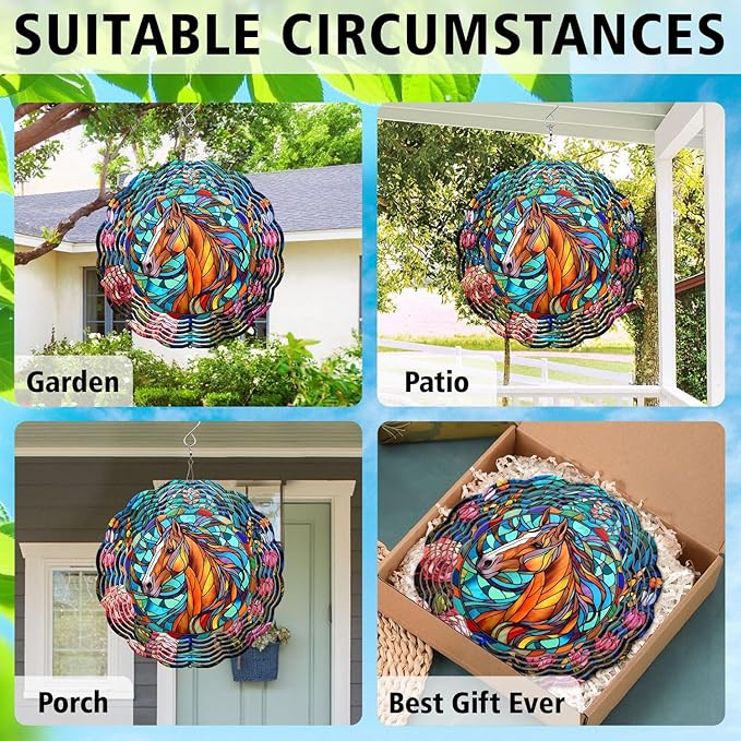 Horse Yard and Garden Wind Spinner, Unique 3D Hanging Horse Wind Spinner