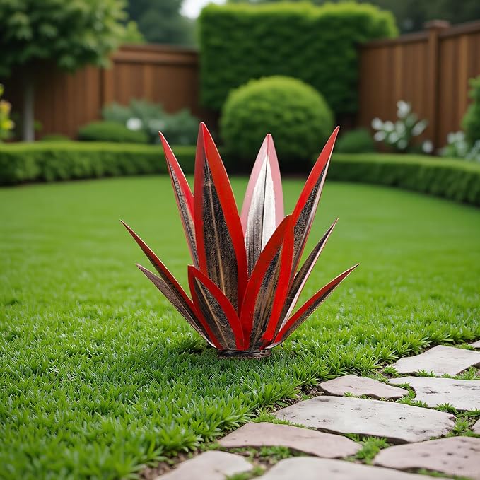 Tequila Rustic Sculpture, Metal Agave Plant Home Decor, DIY Hand Painted Metal Agave, Garden Yard Sculpture Lawn Home Art Decoration Statue, Garden Ornaments Outdoor Decor (Red)