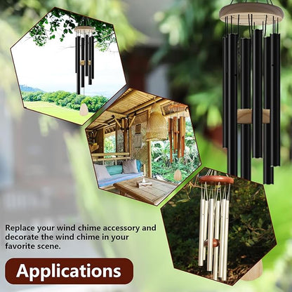 Wind Chime Replacement Parts, 28 PCS Windchime Repair Kit Including Round Top, Clapper, Wind Catcher, 19.6FT Nylon Cord, DIY Wind Chime Supplies (Wood)