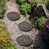 Home Furnishings By Larry Traverso HF by LT Deluxe Rubber Stepping Stone, Fern Medallion Design, Heavy Duty 13"" All-Weather Garden Tile, Black with Antique Bronze Finish, Set of 3, TR0787