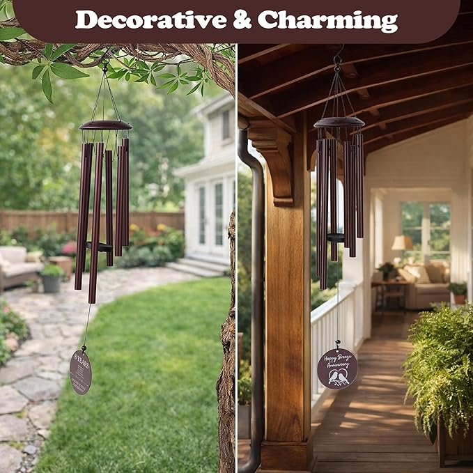 Bronze Anniversary 8 Year Gifts – Bronze Wind Chimes – 8th Anniversary Romantic Gifts for Him, Her, Men, Women, Couples