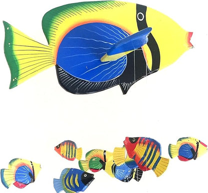 Fish Wind Chime Wooden Hand Painted Fish Mobile Tropical Fish Nautical Decor - OMA Brand (Large)