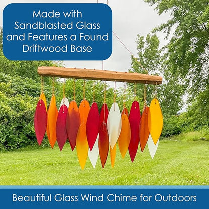 Blue Handworks Desert Sands Glass Chime, Sandblasted Glass and Found Wood Handcrafted Wind Chime