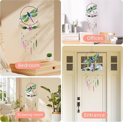 Dragonfly Wind Chimes, Garden Glass Outside Colorful Wind Chimes for Home, Party, Festival Decor, Garden Decoration Valentines Day Gift Indoor/Outdoor,Lifelike Dragonfly Deep Tone Style