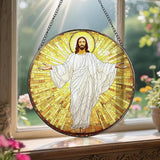 8'' Jesus Christ Stained Glass Suncatcher, Stained Glass Window Hanging, Religious Christmas Ornament, Christian Holiday Decor, Gift for Christmas, Religious Gifts, Christian Gifts