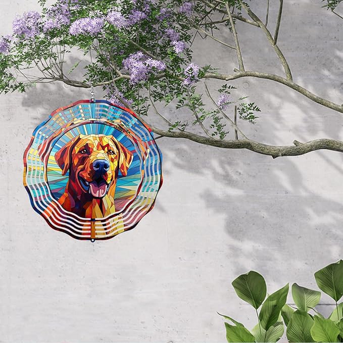Labrador Retriever Wind Spinner Dog Memorial Gifts, Vibrant 3D Kinetic Aluminum Metal Yard Art, Loss of Dogs Sympathy Gifts, Hanging Outdoor Garden Decor, 8" Wind Sculptures for Patio, Porch (LR 7)