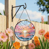 Hanging Stained Glass for Windows,20cm/7.87inch Sea Sunrise Stained Glass Suncatcher with Chain Garden Diamond Glass Panel Hangings Decoration for Home Decor Gifts for Family Friends Colleagues