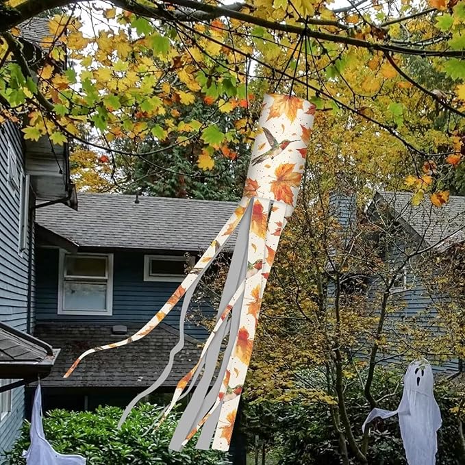Jeiento Autumn Maple Leaf Fall Pumpkin Windsock 2 Pack Autumn Windsock Flag 40" Fall Thanksgiving Wind Socks Decoration for Home Yard Patio Lawn Garden Tree