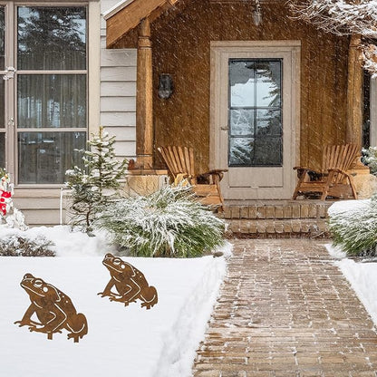 2 Pcs Rusty Frog Decorative Garden Stakes, Metal Yard Decor Metal Statues Garden Sculptures and Yard Art, Patio, Lawn Ornaments