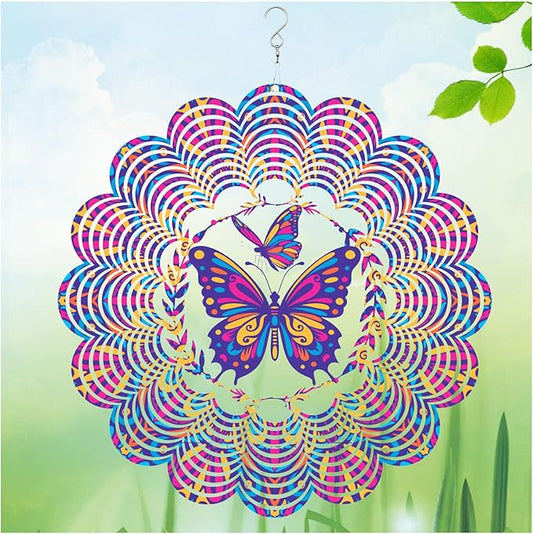 Wind Spinners Outdoor, Butterfly Metal 3D Hanging Garden Decor, 12-inch Stainless Steel Wind Spinner with Tail Spinner, Wind Sculptures for Patio Lawn Yard, Ornament Gift for Women/Men