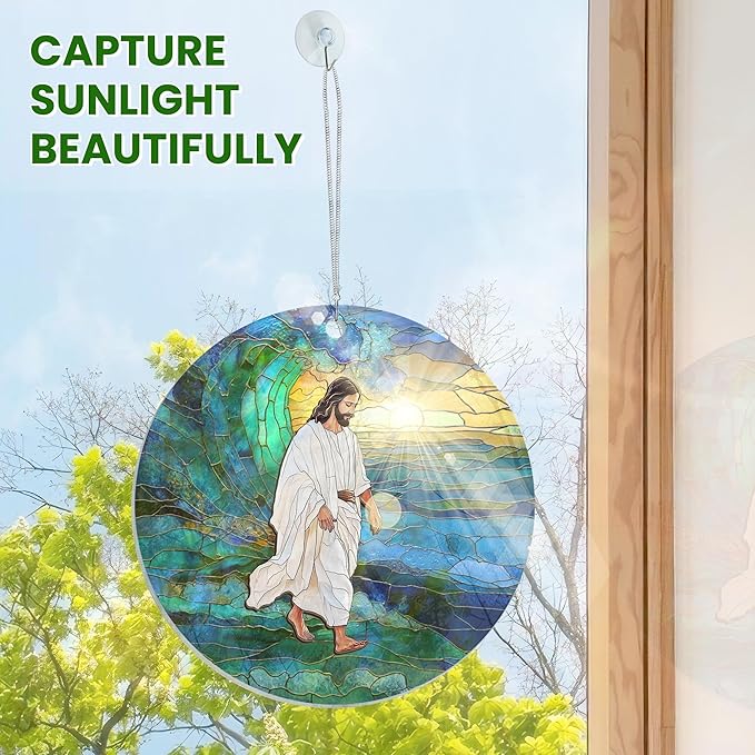 AXIARA Christian Gifts for Women Men Faith - Window Suncatcher Hanging Decorations 8 Inch - Inspirational Catholic Religious Spiritual Gifts for Mom, Glass Art Home Decor