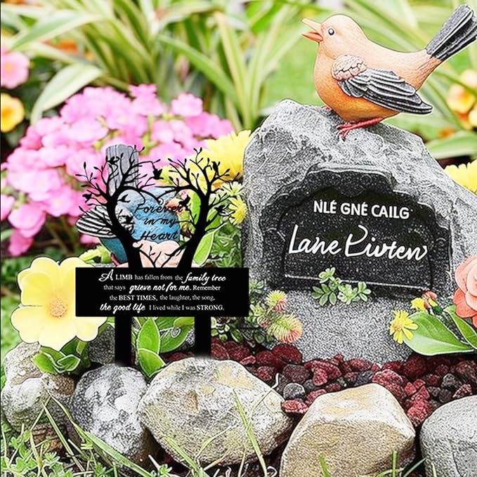 Garden Stake Graves Cemetery Decorations Metal Memorial Grave Markers Family Tree Graveyard Commemorative Plaque for Dad Mom Remembrance Plaque Stake Sympathy Graveside Decor Sign for Outdoor