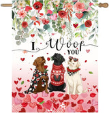 Dog Valentine House Flag 28 x 40 Double Sided Valentines Day Outdoor Decorations White Black Lab Garden Signs Chocolate Labrador Love Heart Yard Banner for Outside