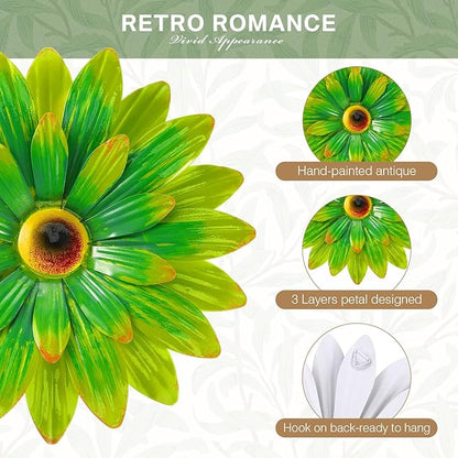 Photect 6 Pcs Metal Flowers Wall Decor Hanging Outdoor Metal Daisy Wall Art Decorations Multiple Layer 3D Daisy Flowers for Garden Farmhouse, 8 Inch(Classic Color)