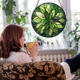 Stained Glass Window Hanging - Green Gradient Flowers Suncatcher for Doors Window Home Plant Sun Catchers Decor Christmas Mother's Day Birthday Gifts for Teacher Women Men Mom Nana 6.3 in